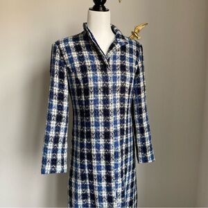 mac & jac Blue, White & Black Plaid Long Coat